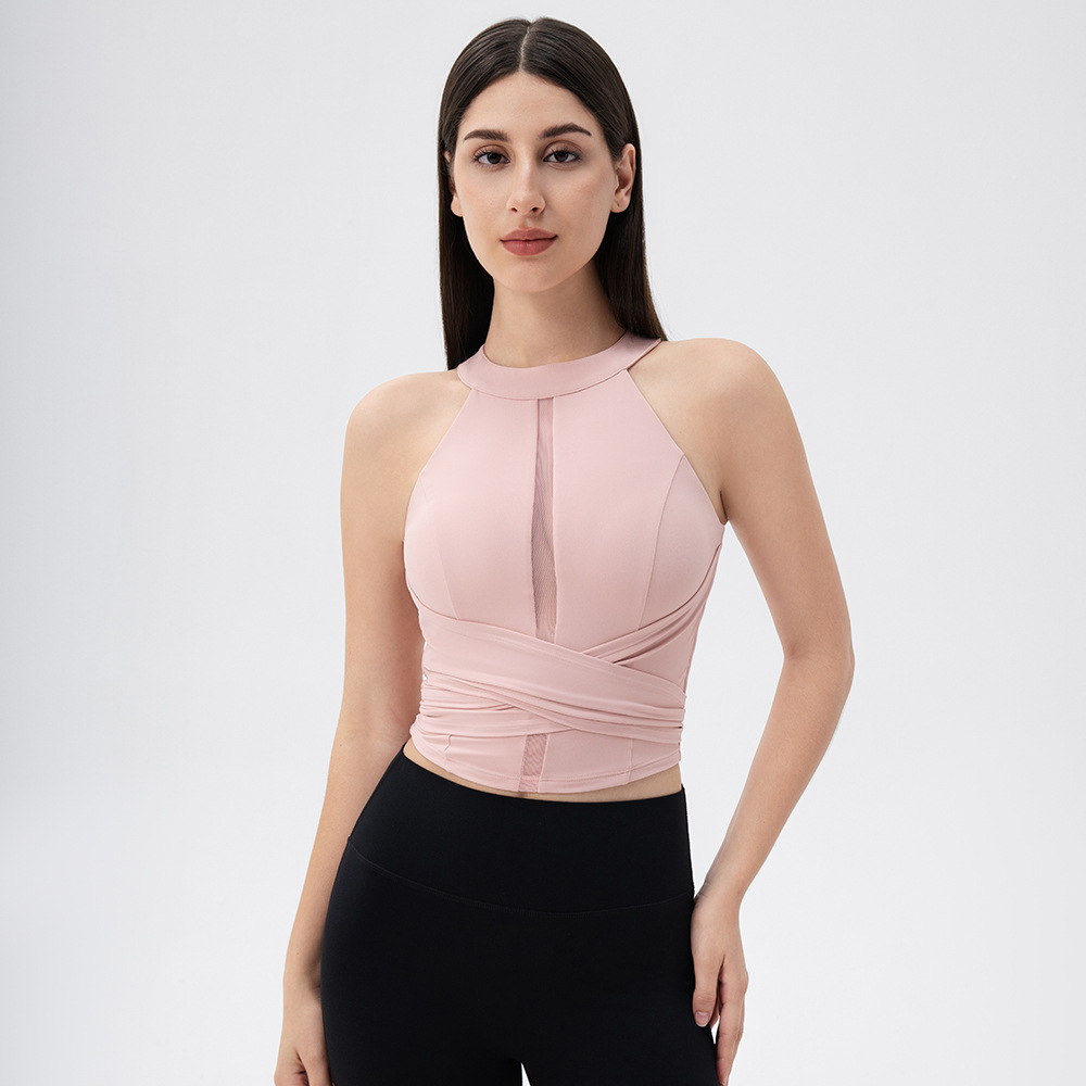 Yoga Fitness Top - High Elastic Women Yoga Mesh Patchwork