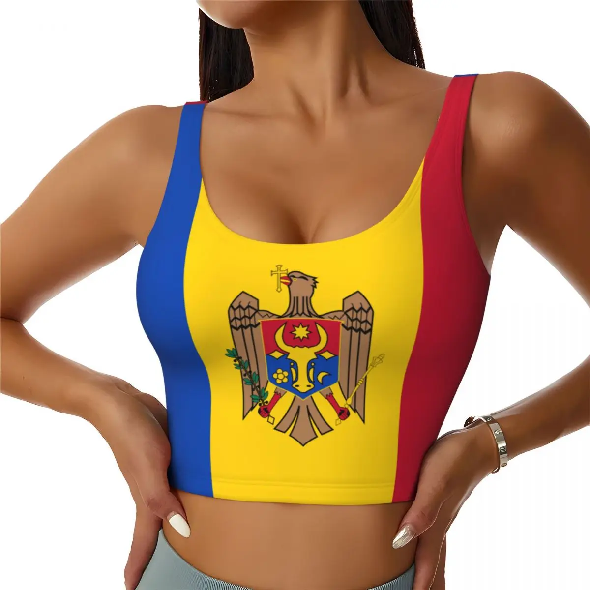 Moldova Flag Basic Tops Women  - огляд і ціна Yoga Fitness Top